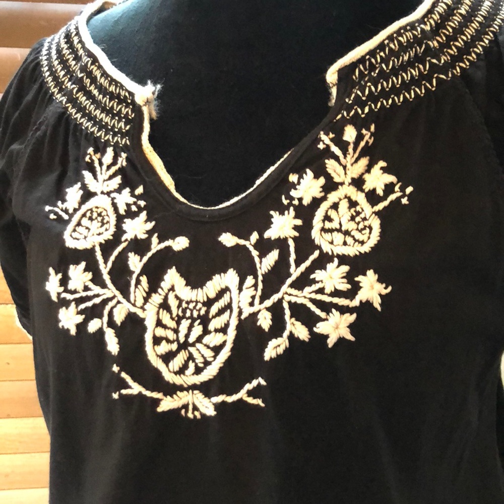 Charter Club Black Embroidered Bloused Top